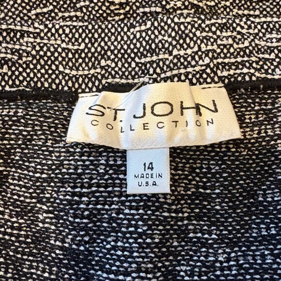 St John Collection Knit Tweed 2 Piece Suit Blazer Skirt Set Black White 14 - Picture 10 of 11